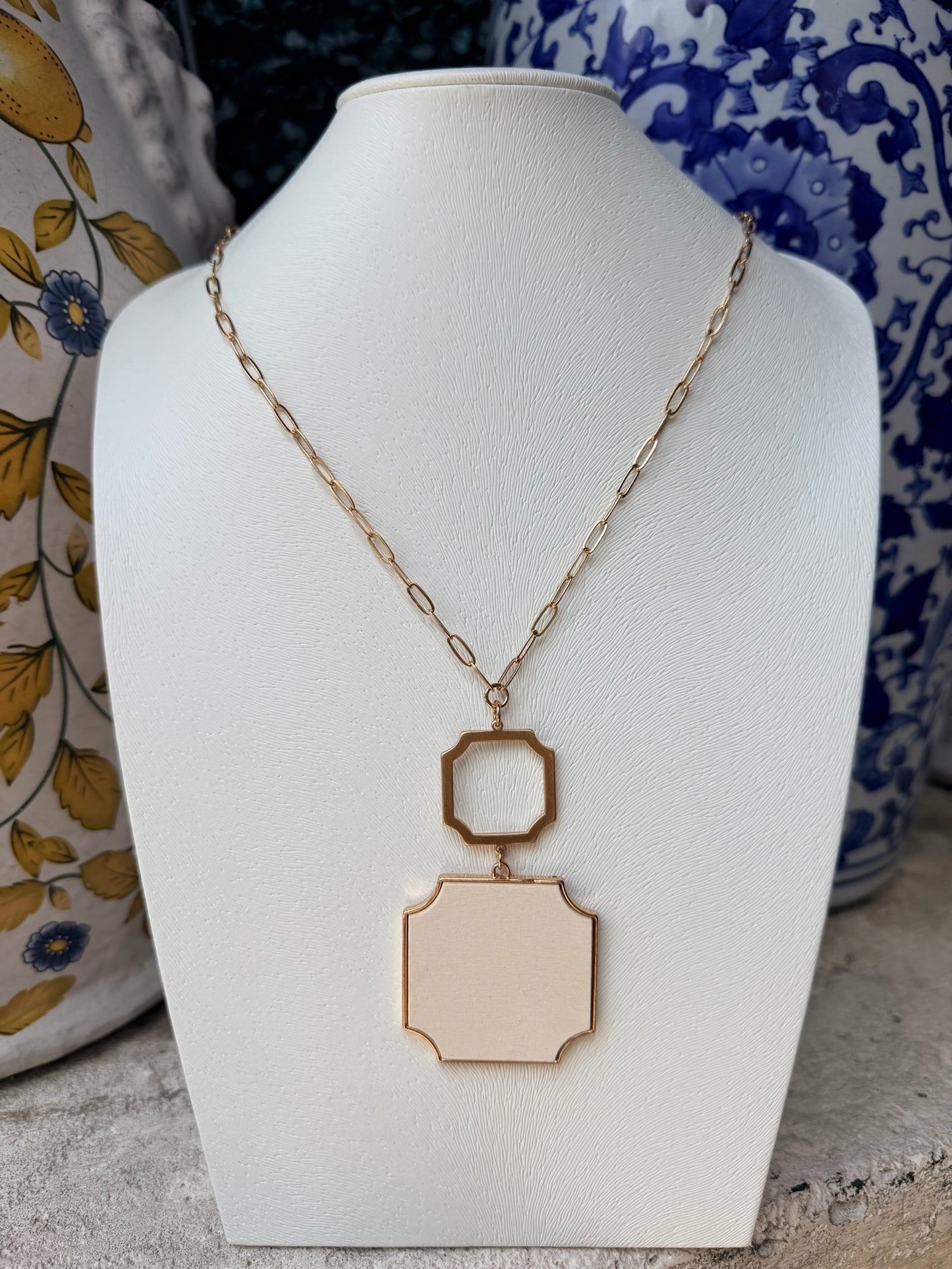 Sandstone Gold and Wood Pendant Necklace