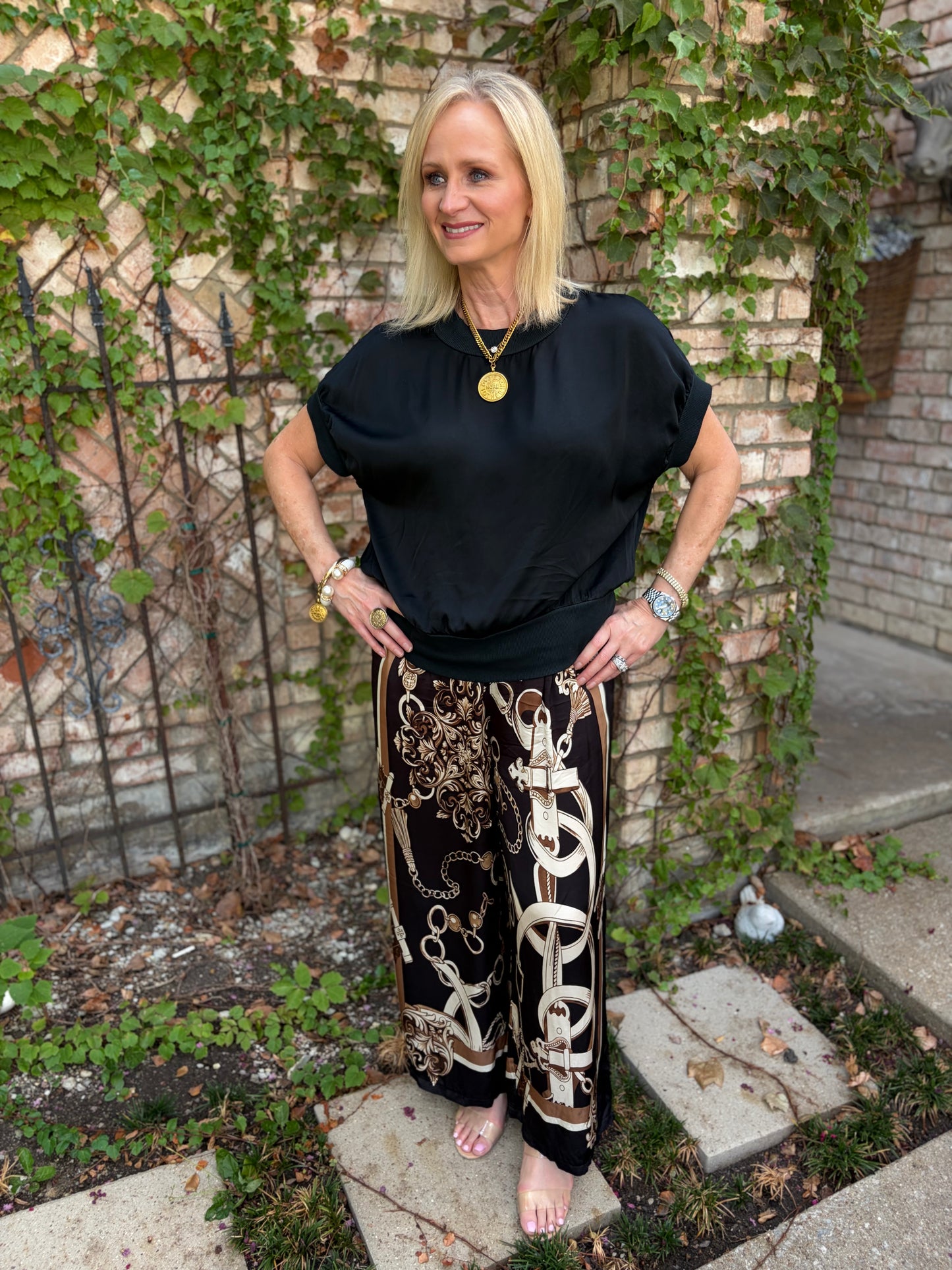 Samantha Stylish Belt/Chain Black Pant