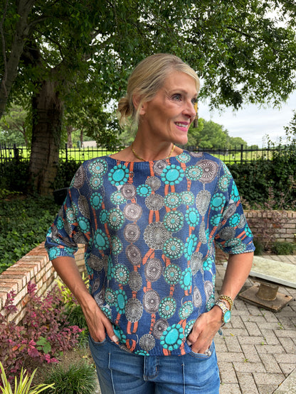 Navy Concho-Italian Knit