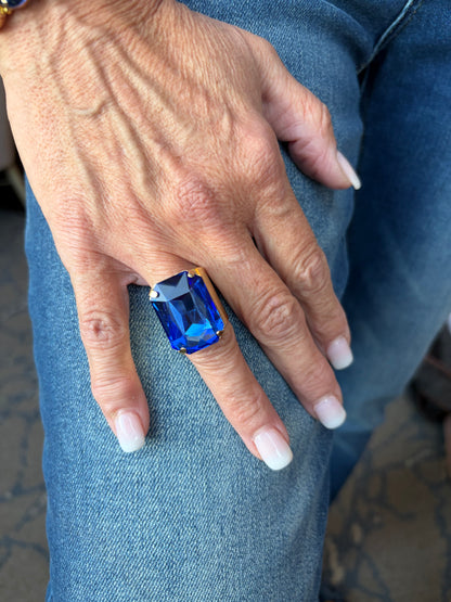 Grand Glam Crystal Ring- Sapphire