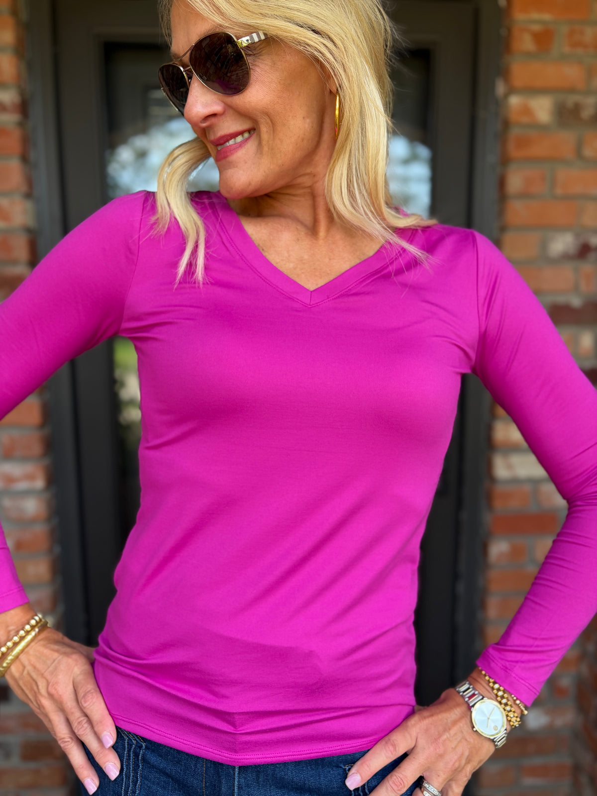 Berry Bold V Neck Tee