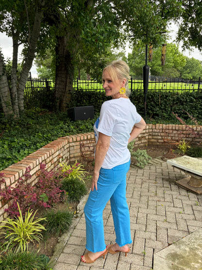 Acid Washed Frayed Hem Bootcut Pant-Sky Blue