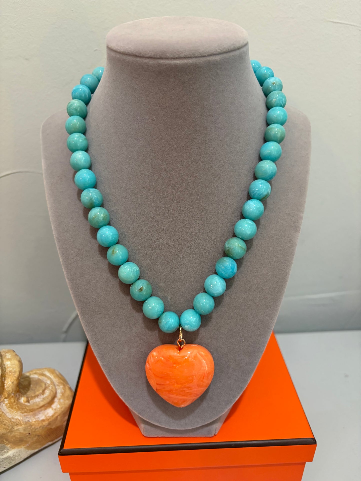 Turquoise Beaded Heart Necklace
