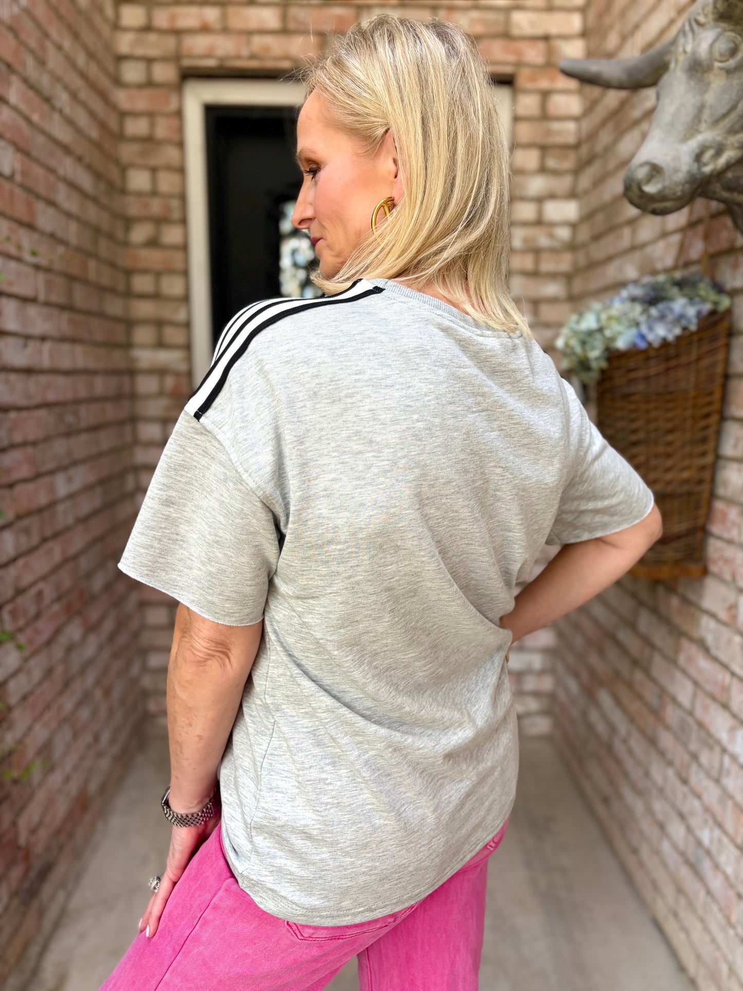 Valerie Varsity Stripe Gray Tee