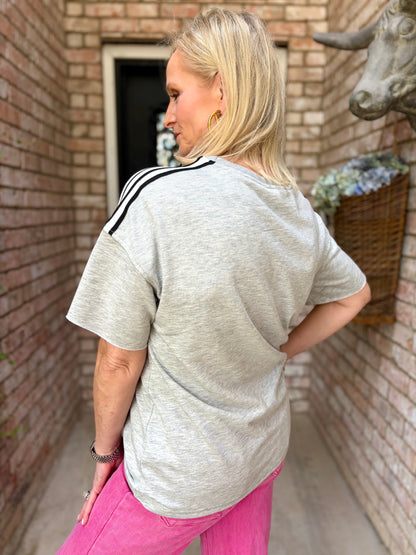 Valerie Varsity Stripe Gray Tee