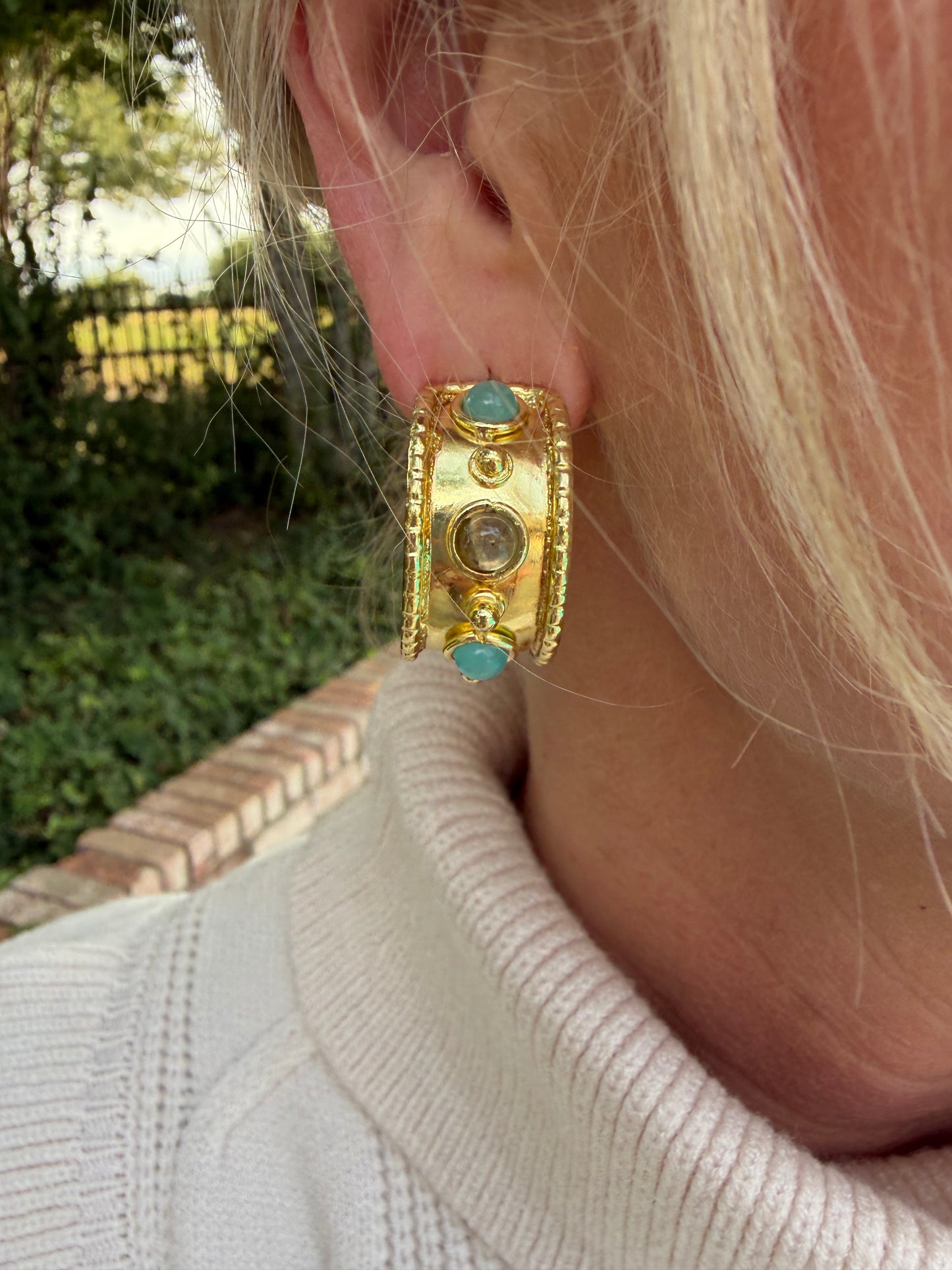Blaze Hoop Earrings- Labradorite and Chalcedony