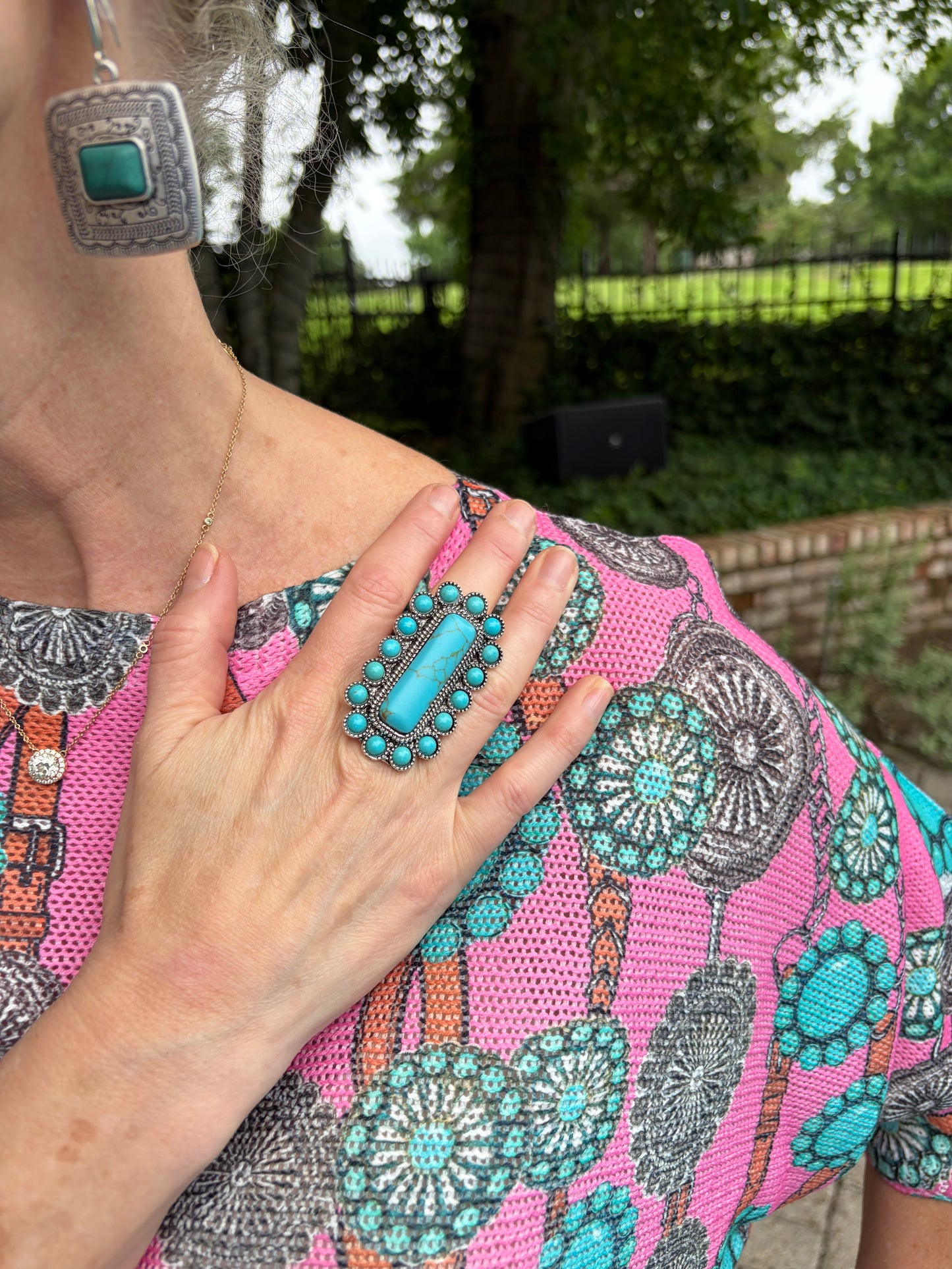 Western Boho Turquoise Statement Ring
