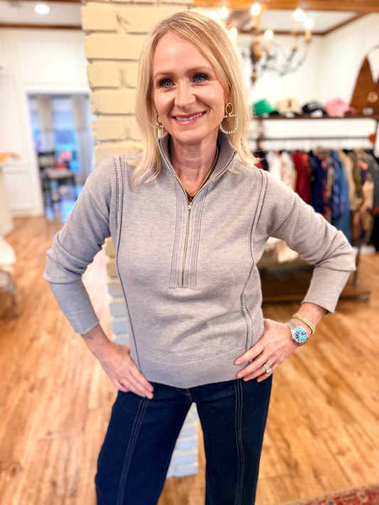 Zipped In Style Sweater-Grey