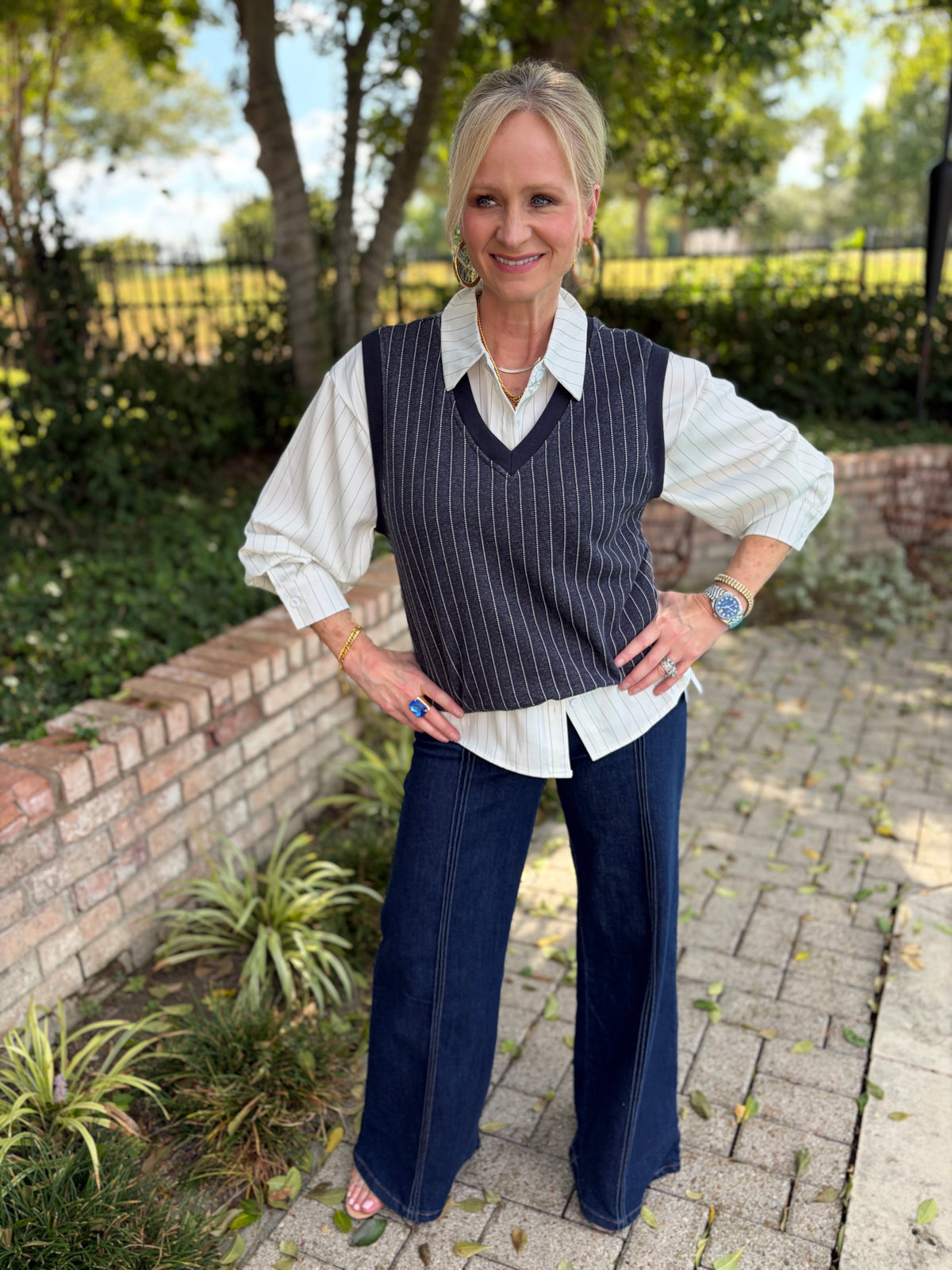 Vivian Navy Striped Vest