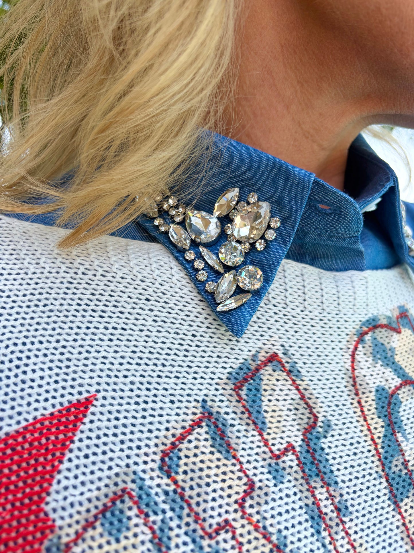 Denim & Diamonds Faux Collar