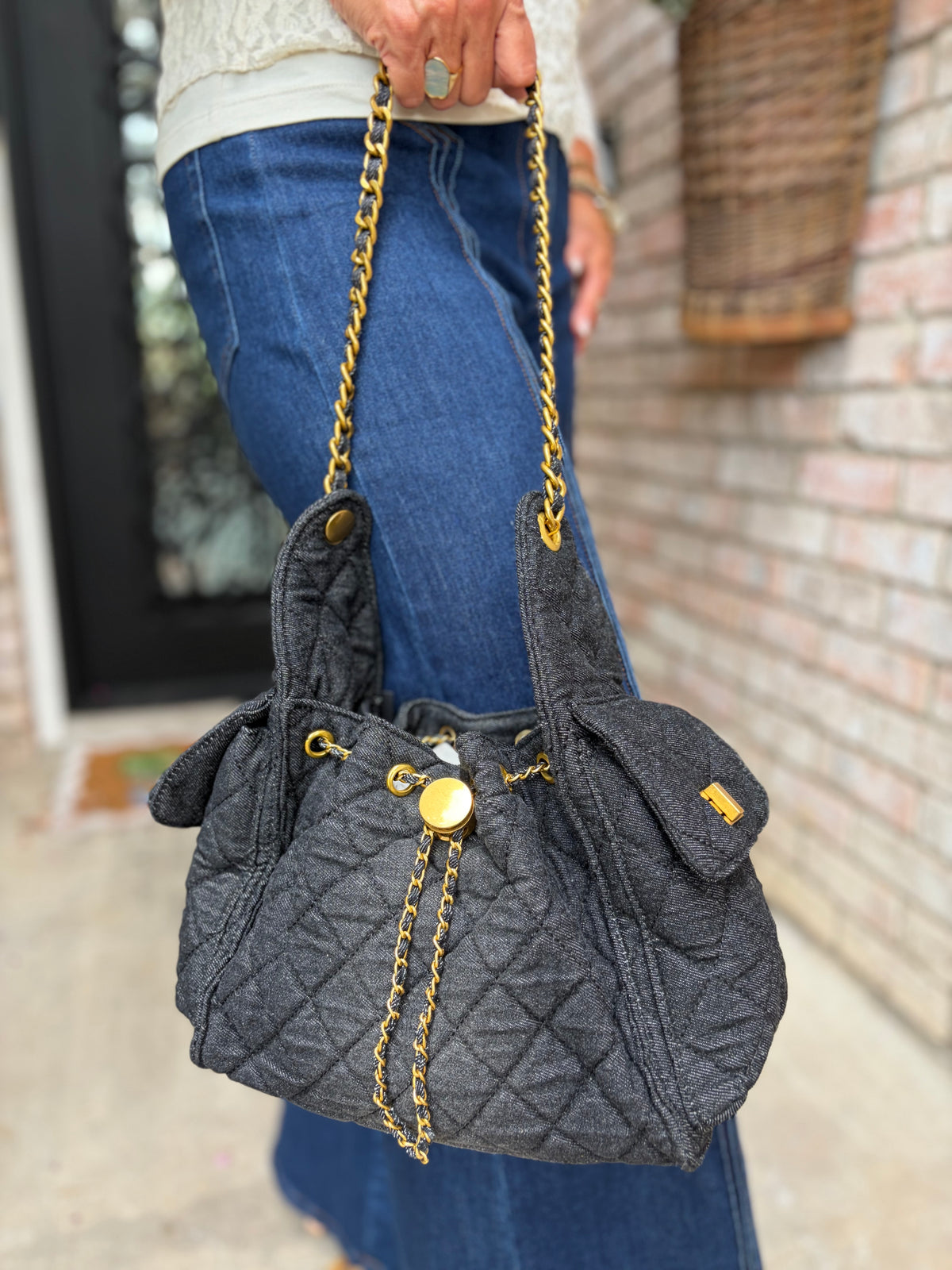 The Black Denim Chain Shoulder Bag