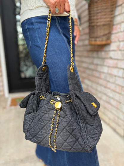 The Black Denim Chain Shoulder Bag