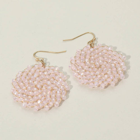 Soft Pink Beaded Hoop Dangle Earrings