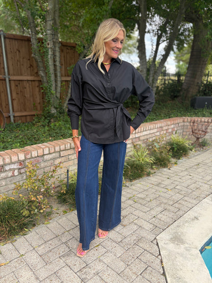 Kally Knotted Black Buttondown