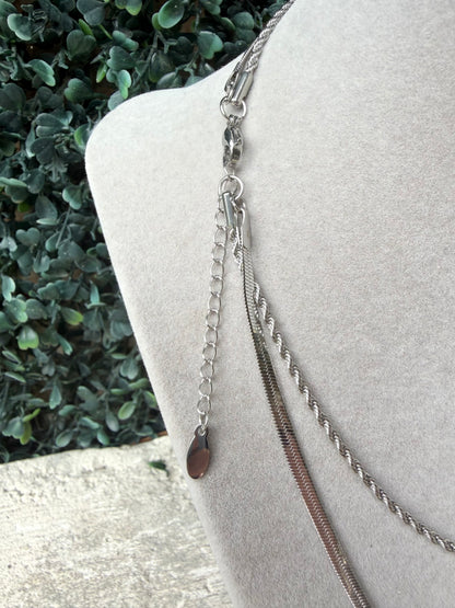 Silver Layering Herringbone & Rope Necklace
