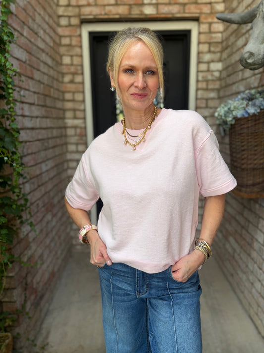 Everyday Textured Tee- Blush Pink