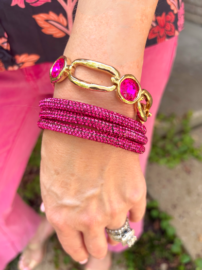 Rhonda Round Crystal Stretch Bracelet- Pink