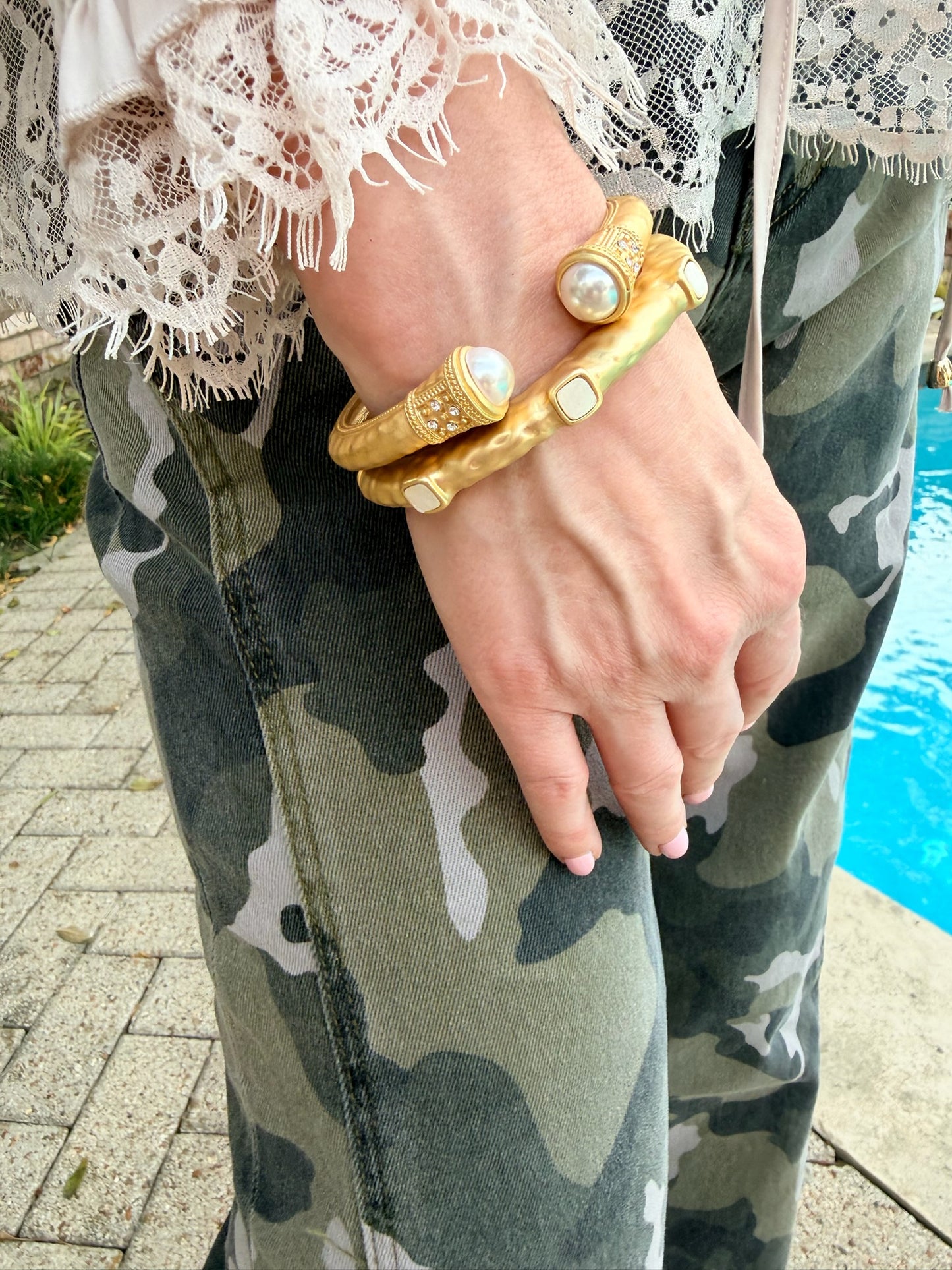 Faceted Pearl Hinged Bracelet