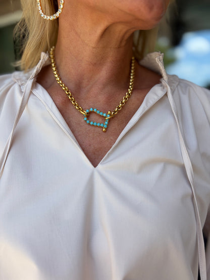 Horsebit Turquoise Link Necklace
