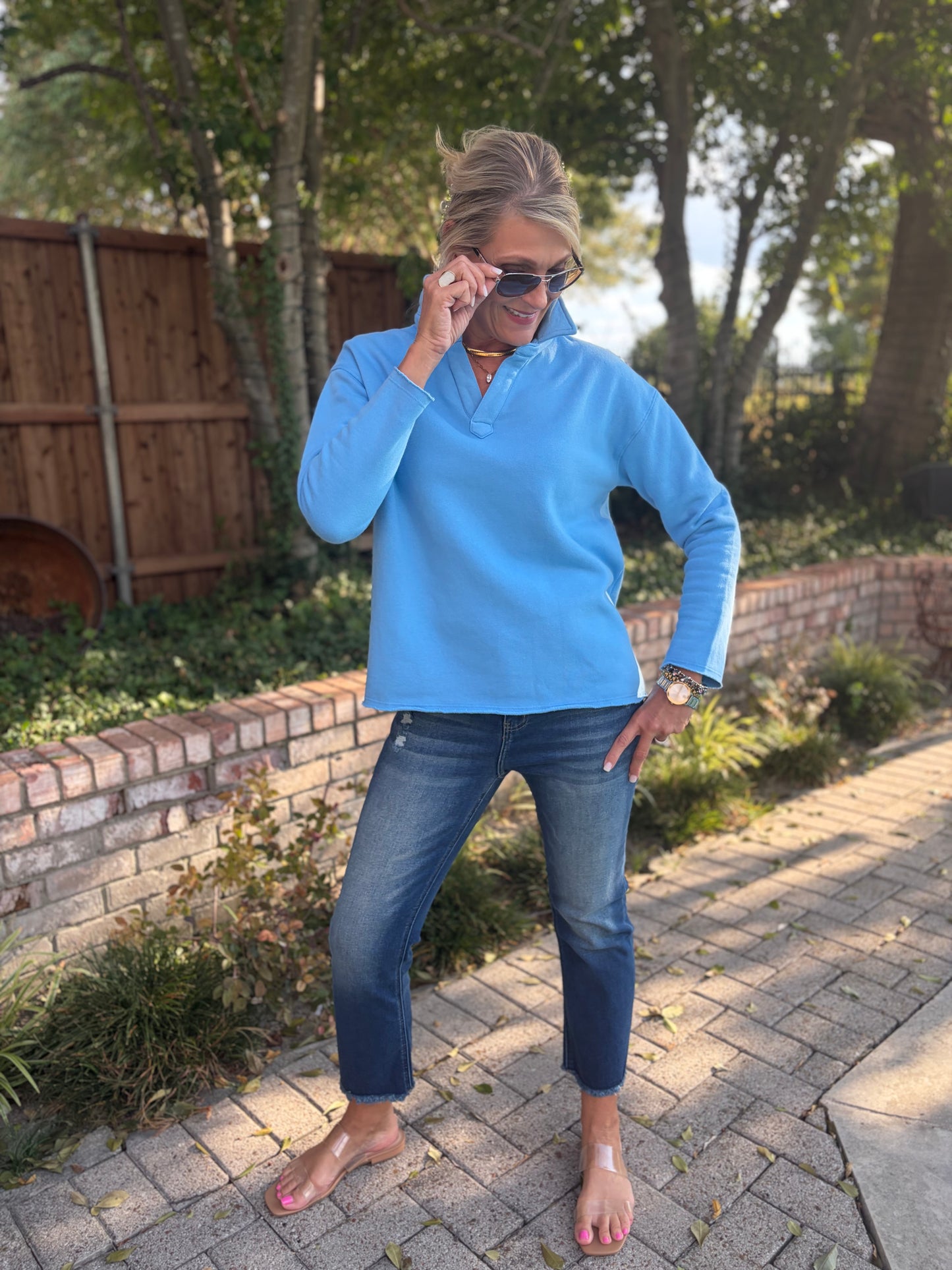 Malibu Vintage Henley Pullover- Blue