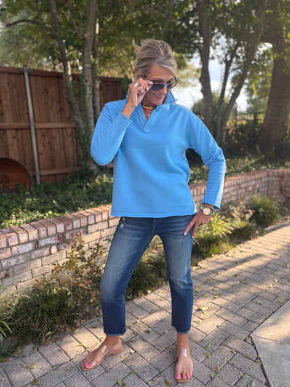 Malibu Vintage Henley Pullover- Blue