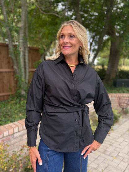 Kally Knotted Black Buttondown