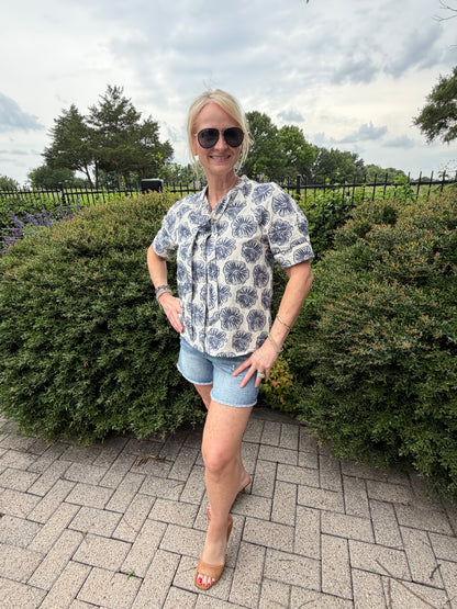 Delightful Denim Floral Blouse