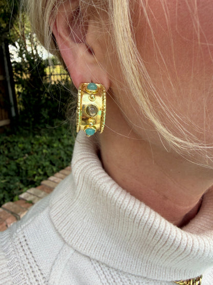 Blaze Hoop Earrings- Labradorite and Chalcedony