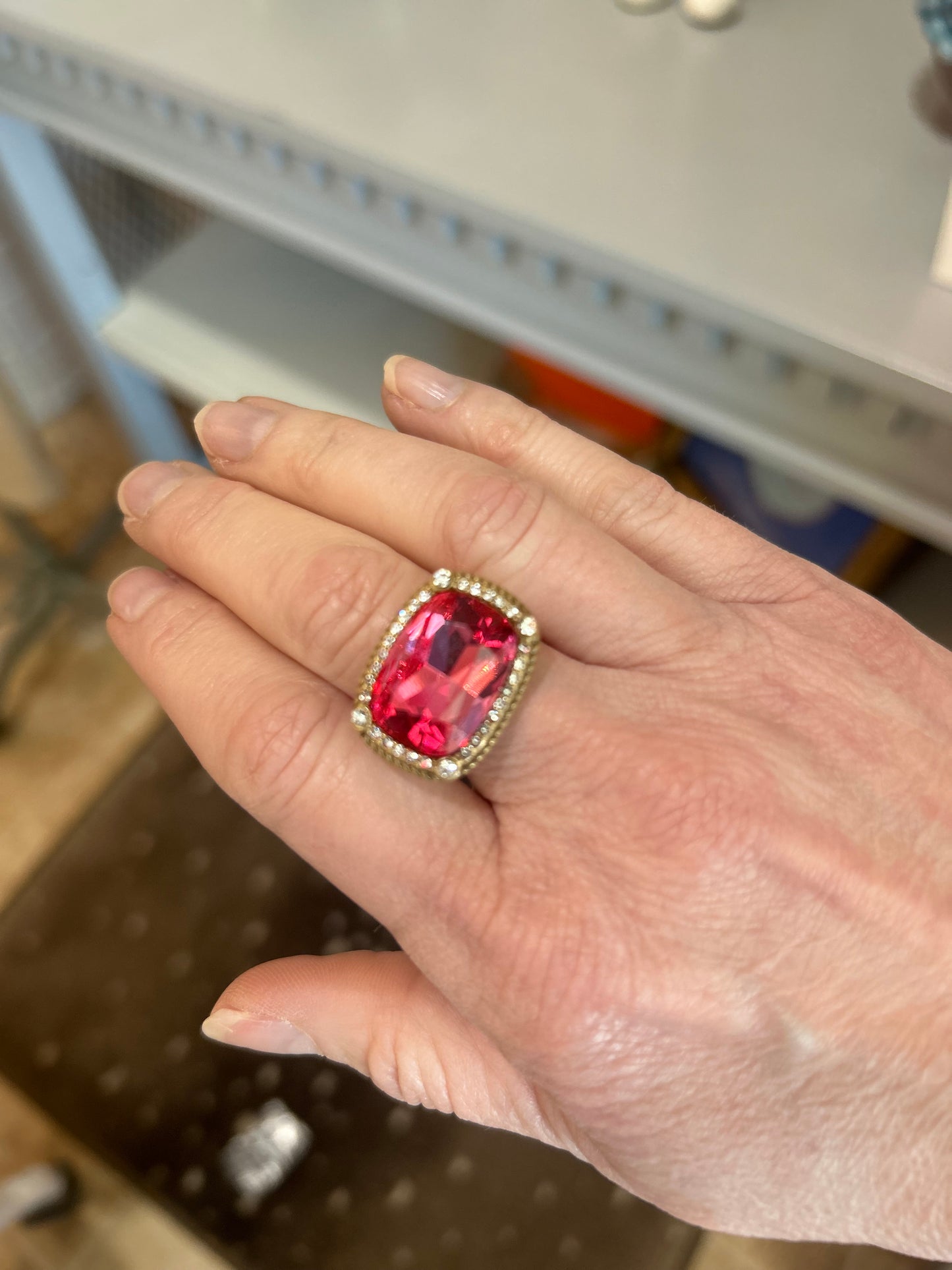 Crystal Cocktail Ring- Fushia