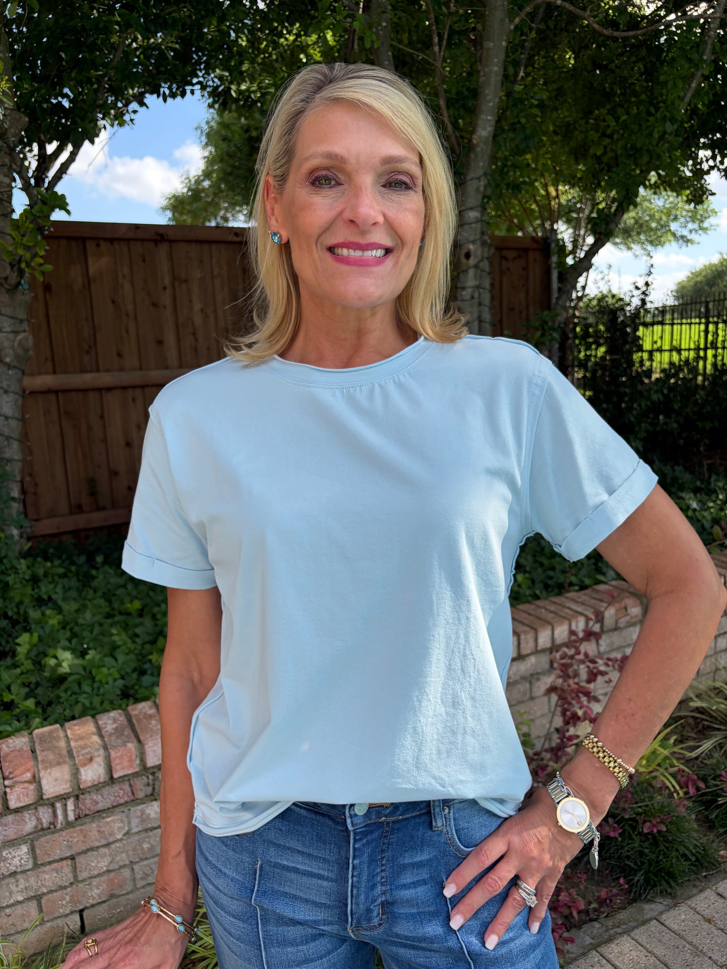 Powder Blue Raw Edge Tee