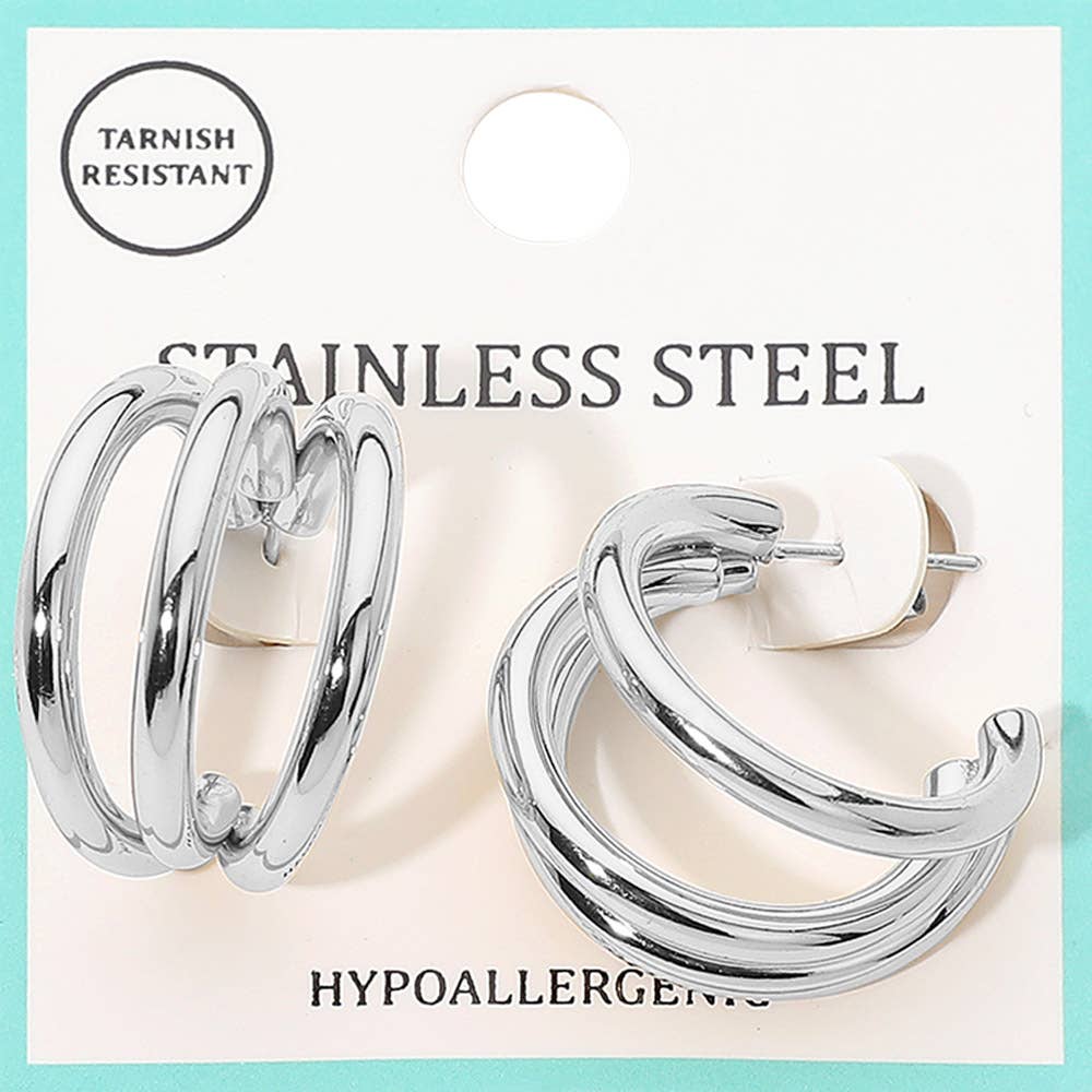 Stainless Steel Triple Hoop Earrings