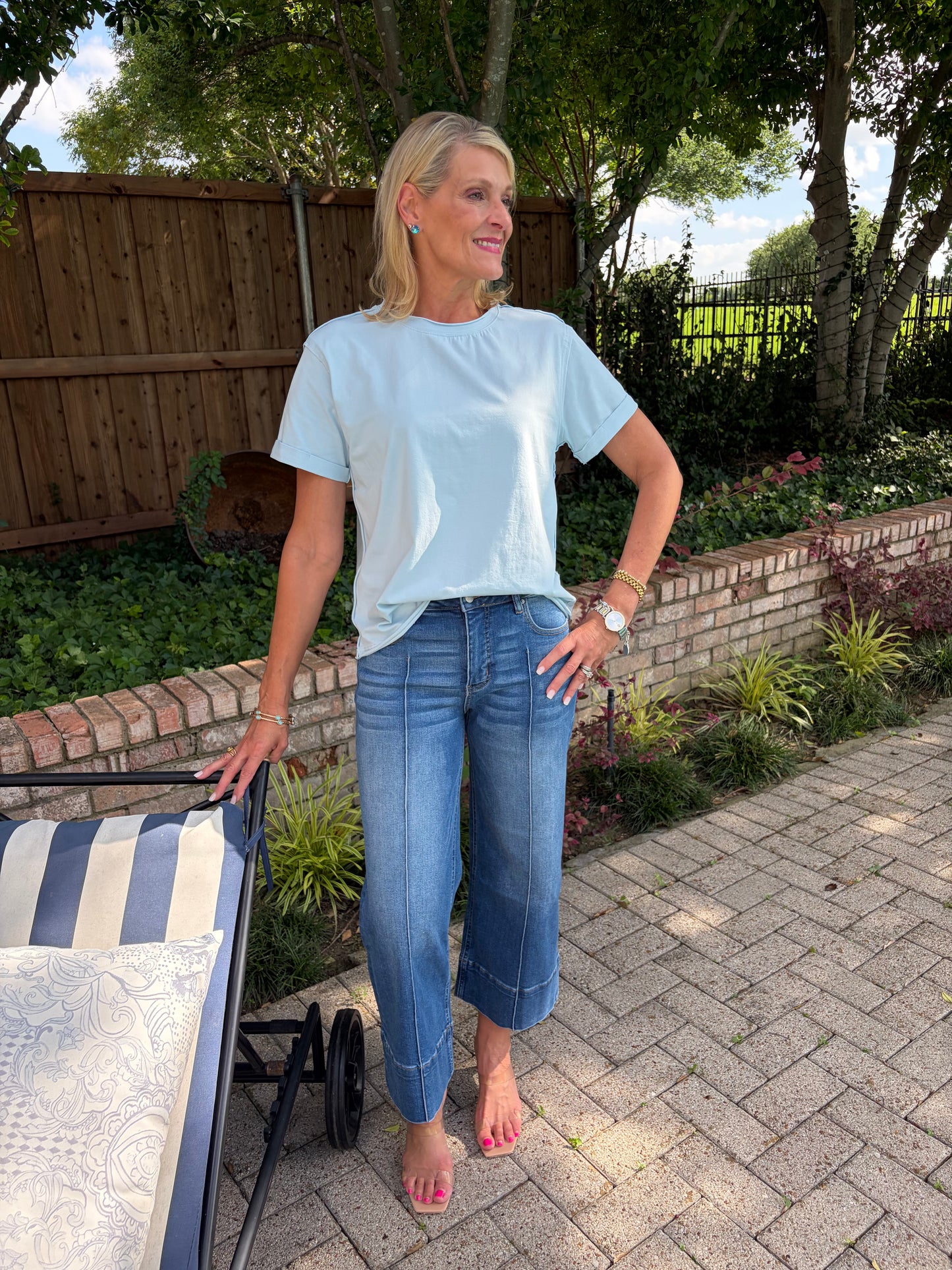 Powder Blue Raw Edge Tee
