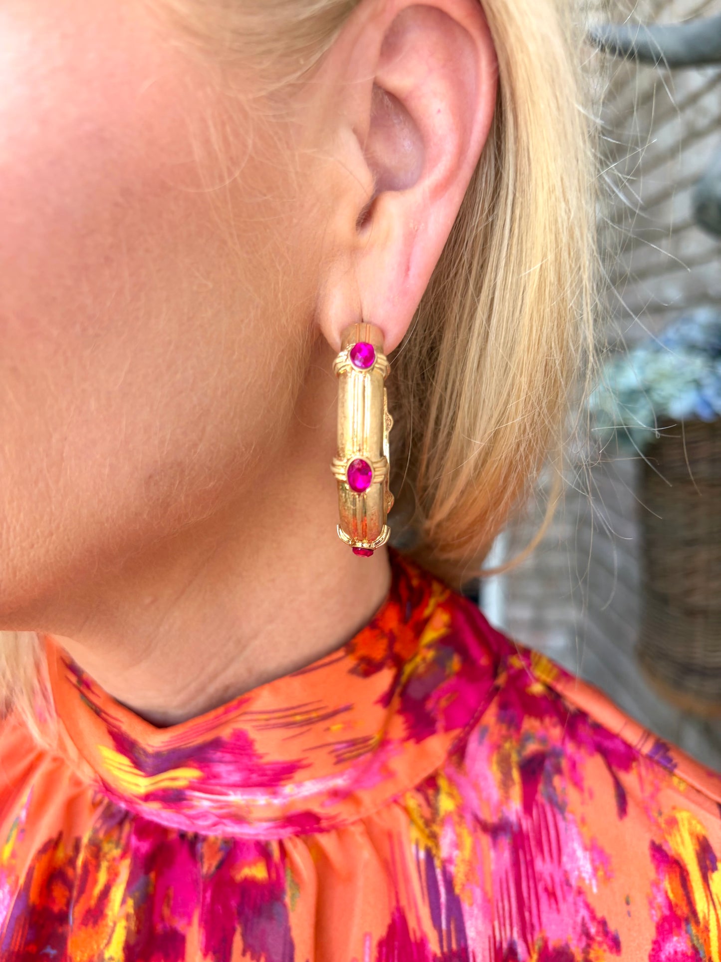 Pink Punch Stylish Gold Hoops