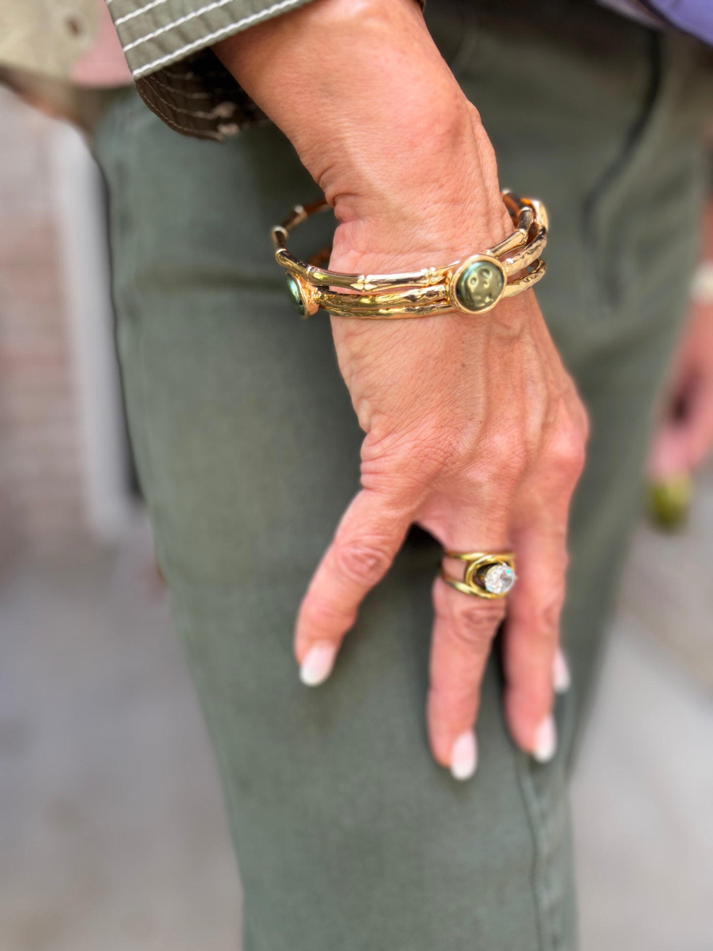 Green Goddess Gold Layered Bracelet Set