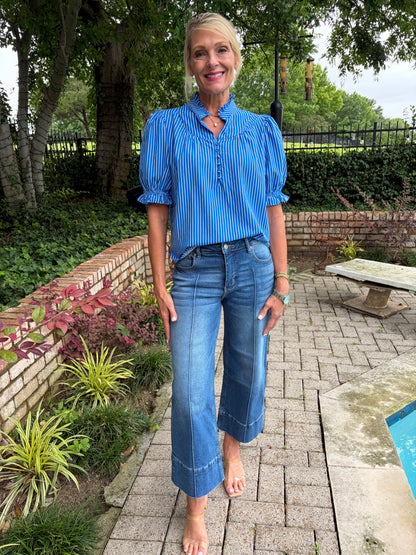 FT. Worth Blue and White Striped Blouse