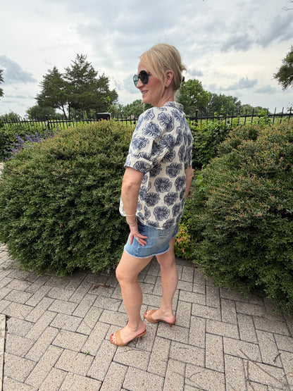 Delightful Denim Floral Blouse