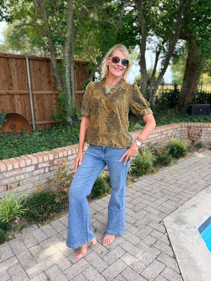 Olive Damask Blouse