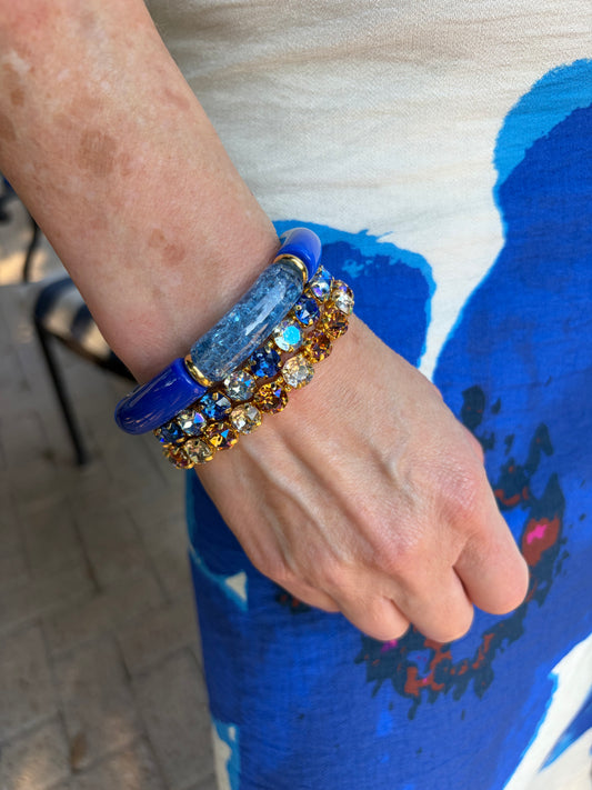 Acrylic Bamboo Stretch Bracelet-Blues