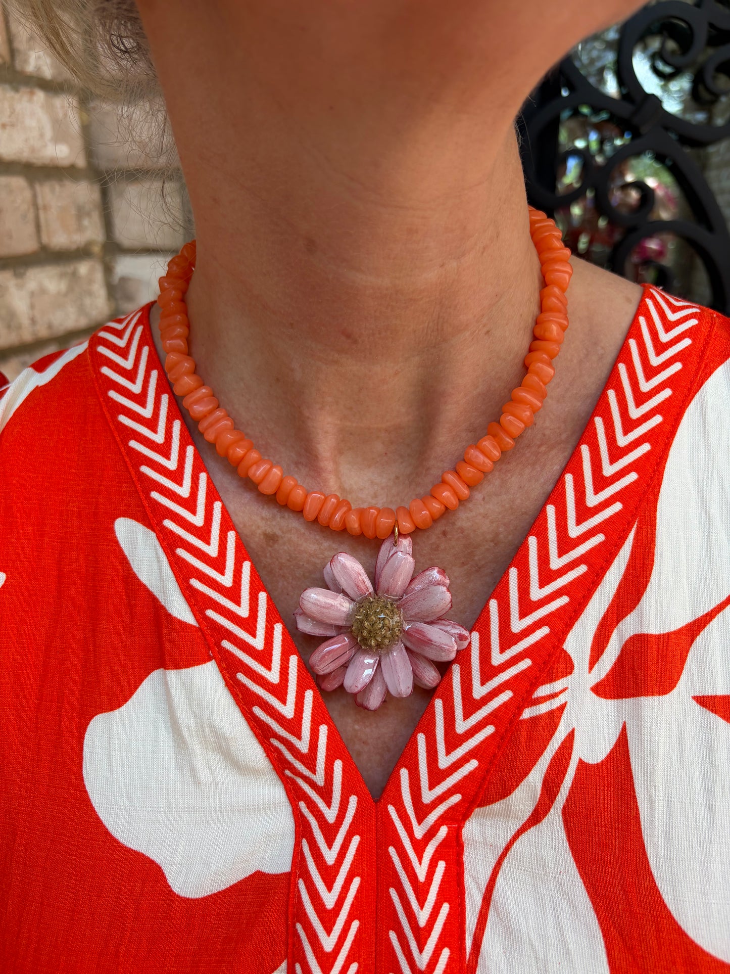 Pink Daisy Pendant Necklace