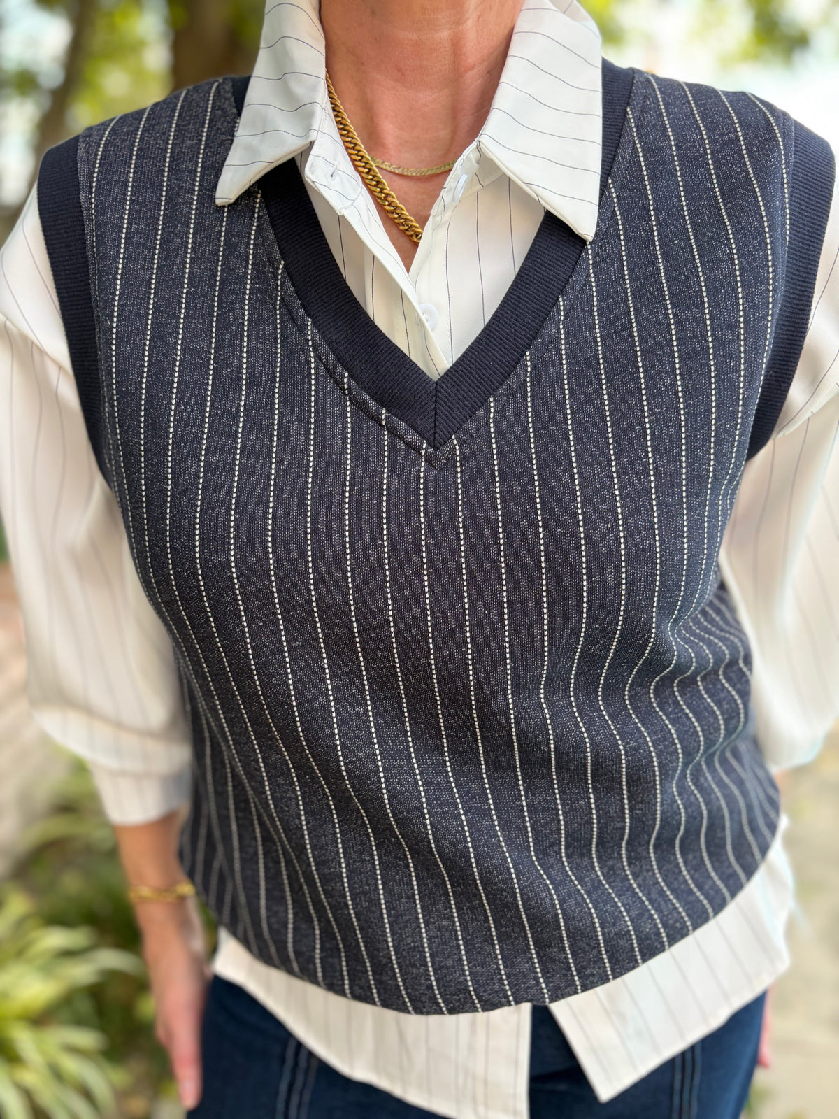 Vivian Navy Striped Vest