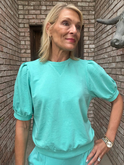 Turquoise Ease Puff Sleeve Top