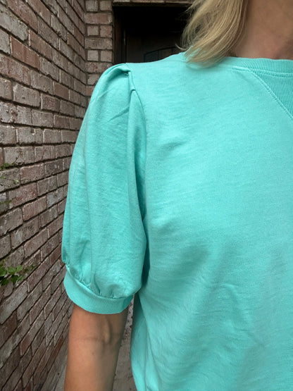 Turquoise Ease Puff Sleeve Top