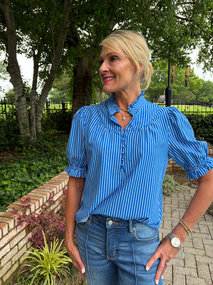 FT. Worth Blue and White Striped Blouse