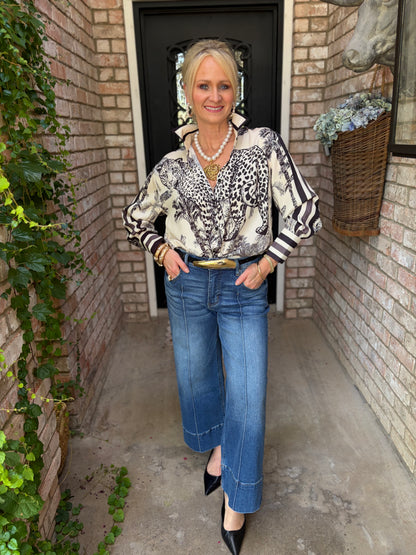 Cheetah Royale Blouse -Black
