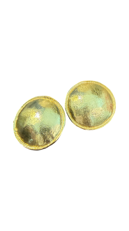 Two oval gold-toned 18 k gold plated  brushed gold earrings 
