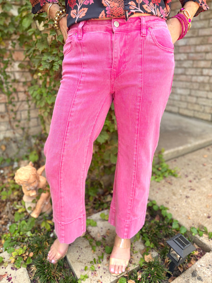 Hot Pink Wide Leg Denim
