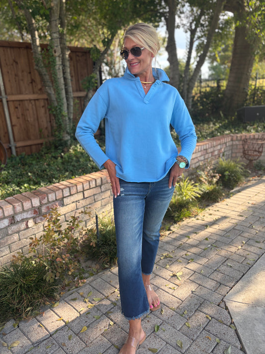 Malibu Vintage Henley Pullover- Blue