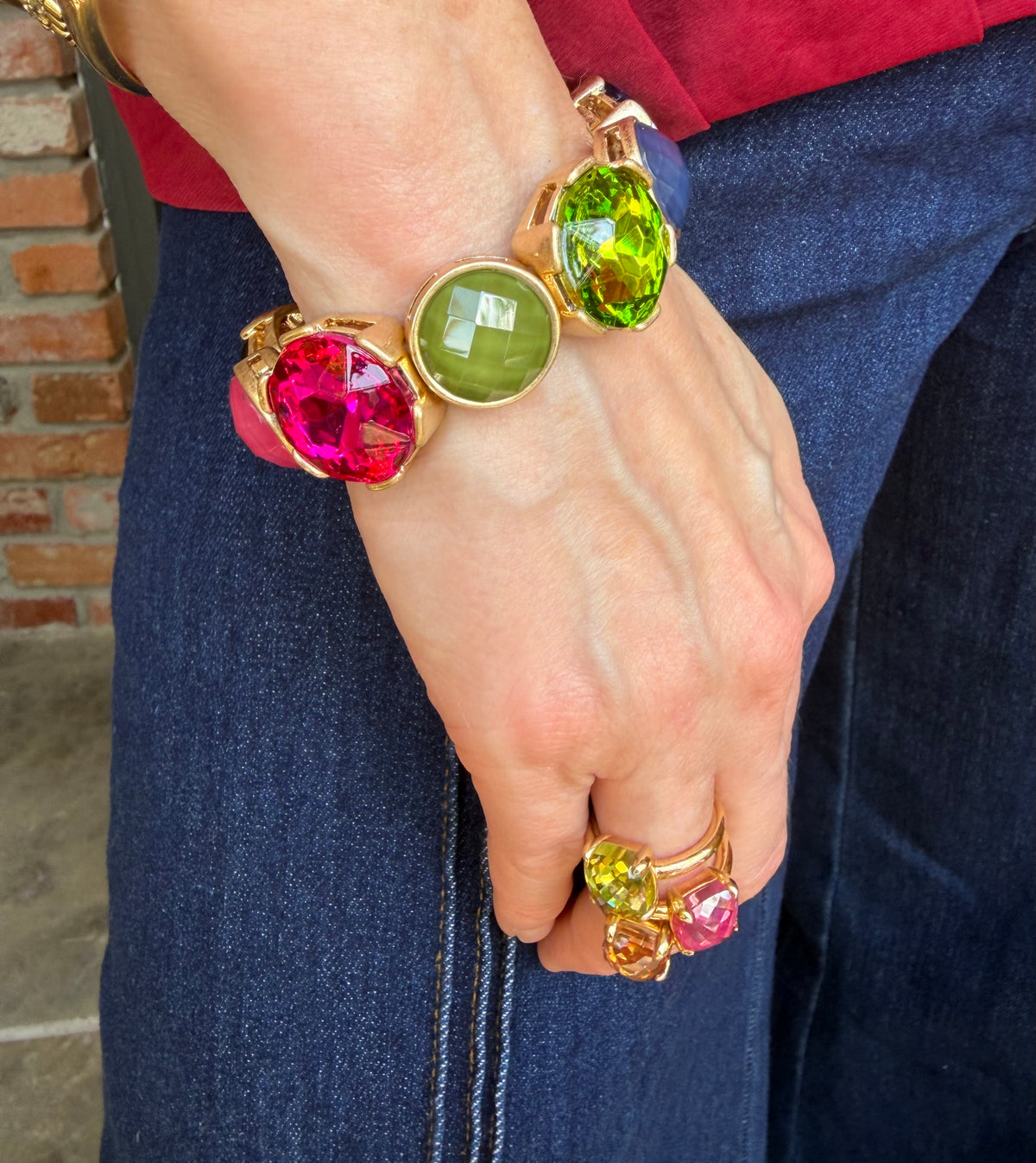 Colorful Crystal and Gold Stretch Bracelet