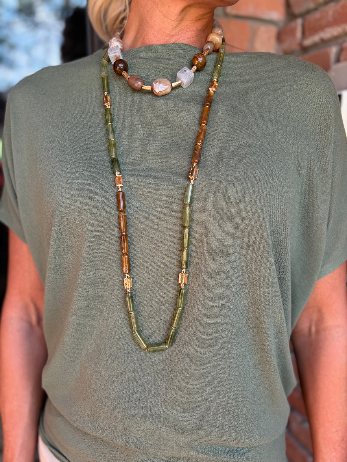 Ollie Olive Green & Brown Necklace