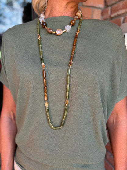 Ollie Olive Green & Brown Necklace